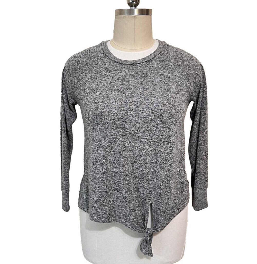 Gibson - Women's Heather Grey Crew Neck Tie Front Stretch Sweater XL
